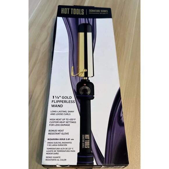 Hot Tools Signature Series Gold Flipperless Curling Iron Wand 1.5 Inch - Picture 3 of 4